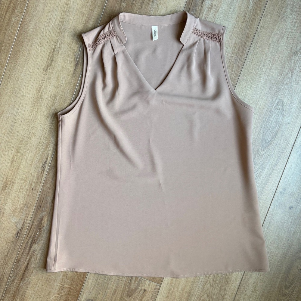 Womens Size L Evaless Sleeveless Top / Nude Beige with Crochet Shoulder Detail